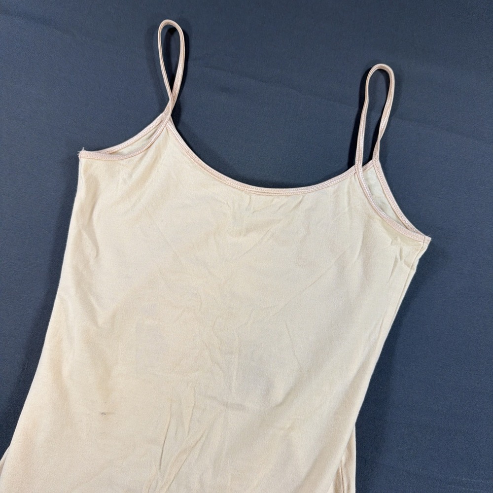 lightweight beige camisole featuring thin spaghetti straps Small